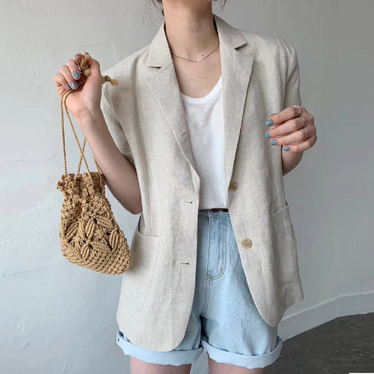 Loose Casual Cotton and Linen Short Sleeve Jacket