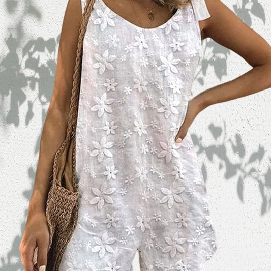 Sweet and Casual Lace Bow Shoulder Strap Jumpsuit
