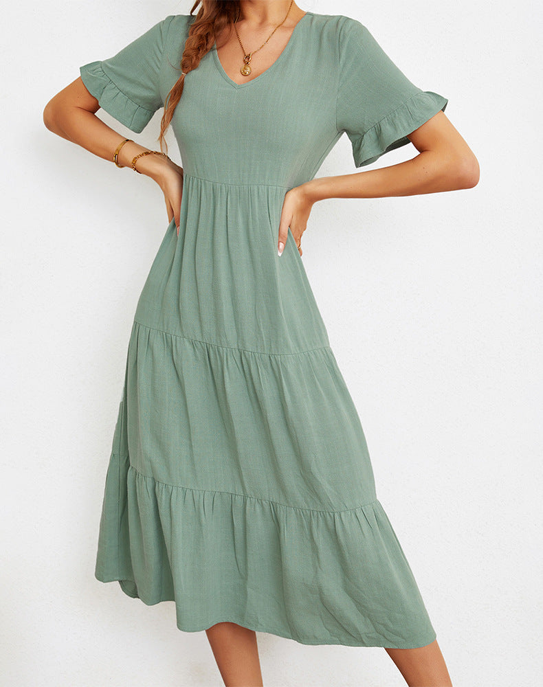 Solid Color Wide Hem Casual Dress