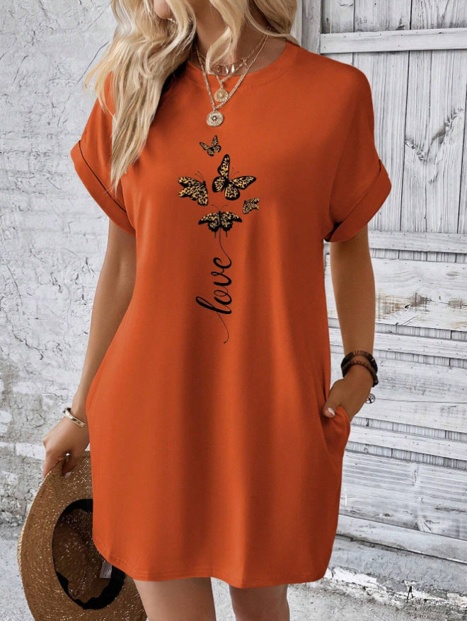 Butterfly and Letter Pattern Batwing Sleeve T-Shirt Dress