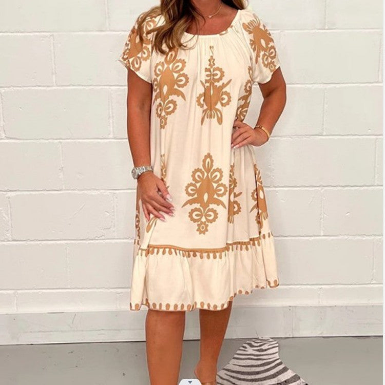 Plus Size Summer Printed Short Sleeve Dress