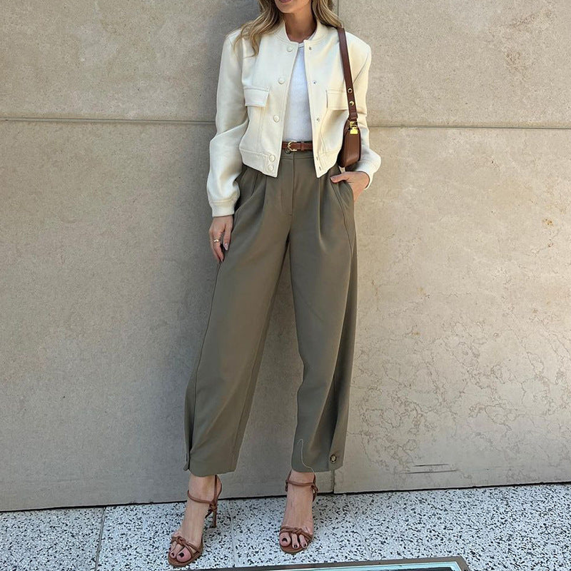 Loose Suit Pants in Fashionable Solid Color for Women