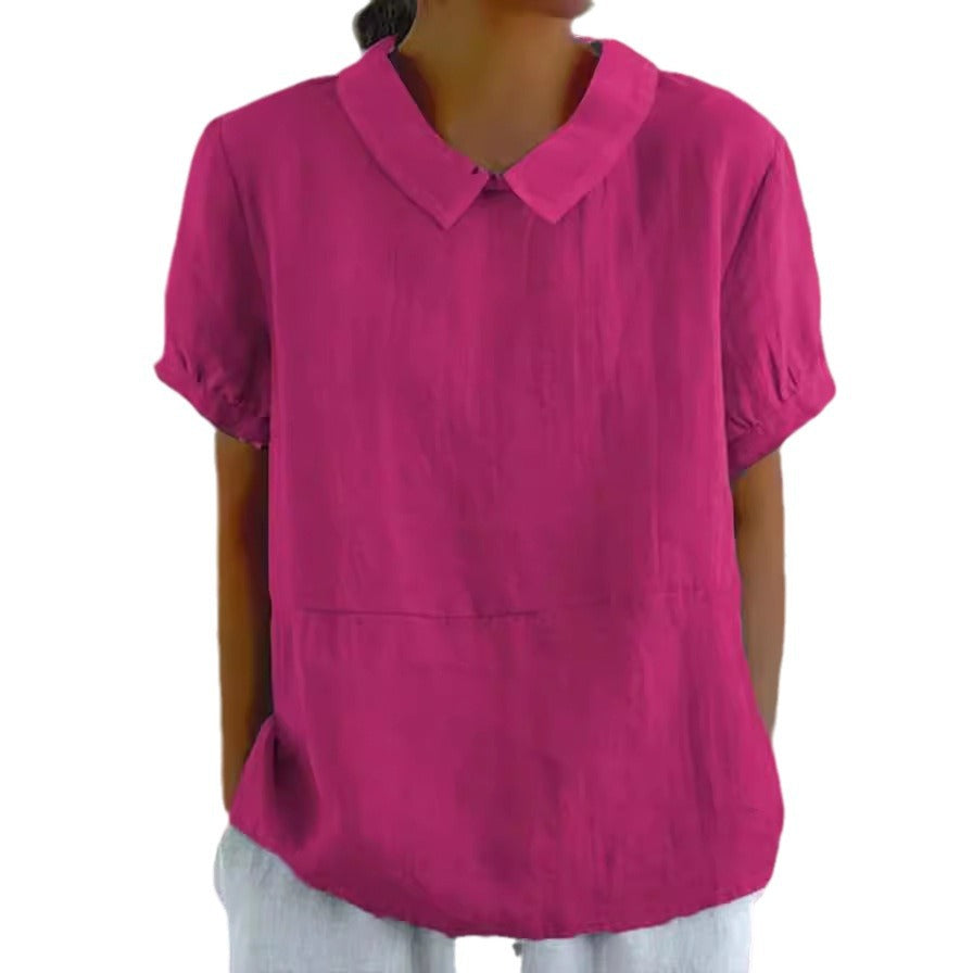 Short-Sleeved Lapel Shirt for Women, Loose Fit