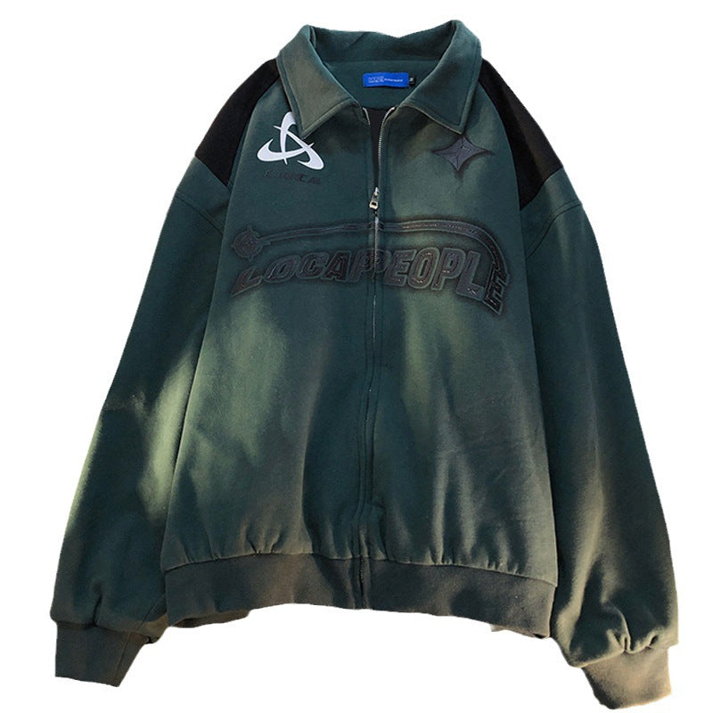 Vintage Zip-Up Sweater: Casual Sports Jacket with Baseball-Inspired Design