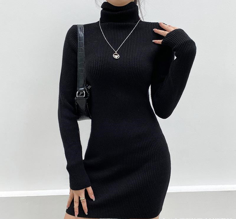 Women's High Neck Long Sleeve Hip Dress