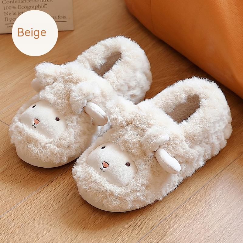 Adorable Plush Thickened Ankle Wrap Cotton Slippers