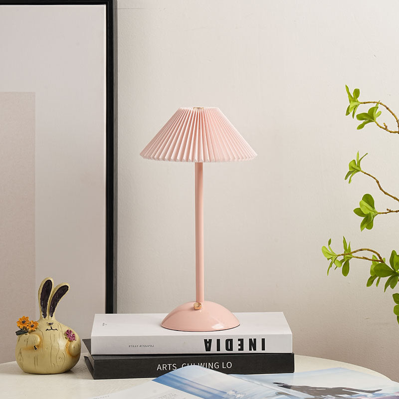 Atmospheric Pleated Bedroom Bedside Lamp with Charging Feature