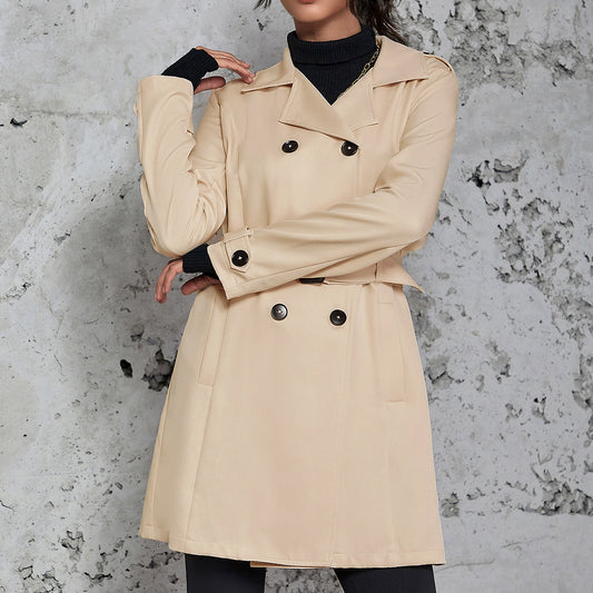 Women's Mid-Length British Style Trench Coat – Classic and Elegant Design