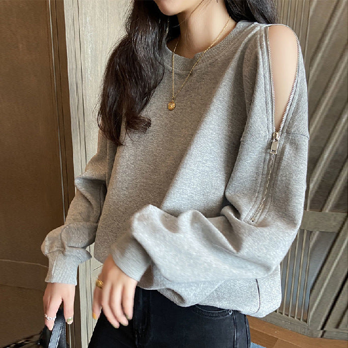 Women's Long Sleeve Off-shoulder Zipper Sweater