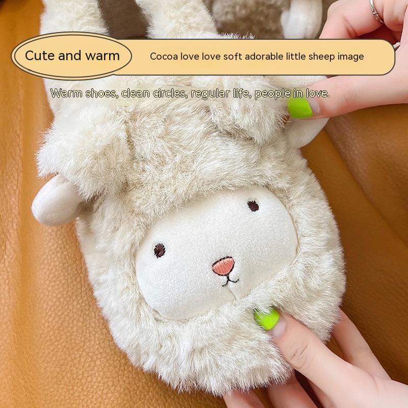 Adorable Plush Thickened Ankle Wrap Cotton Slippers