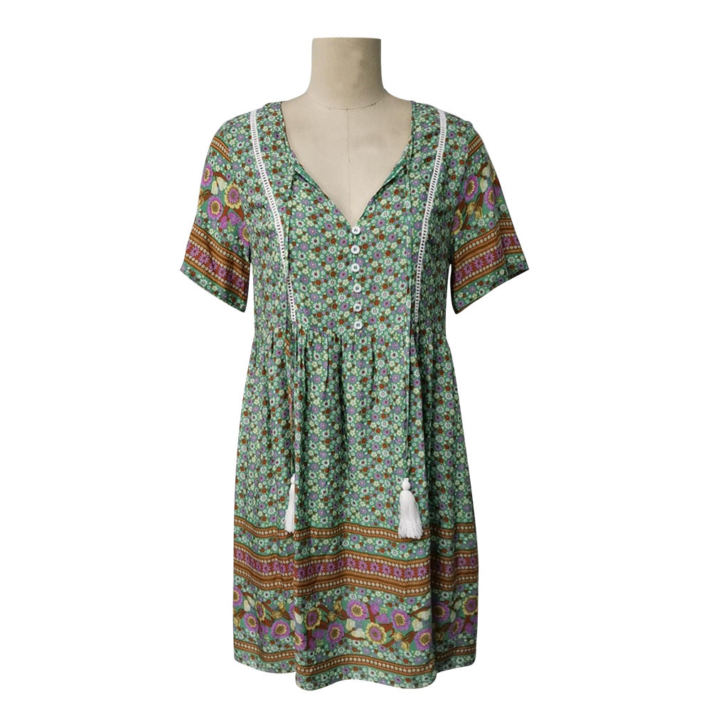 European and American Fashion: Bohemian-Style Print Dress for Women