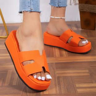 Thick Bottom Square Head Color Slippers for Women