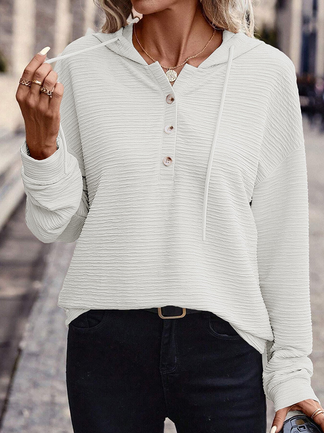 Solid Color Casual Drop-Shoulder Long Sleeve Top