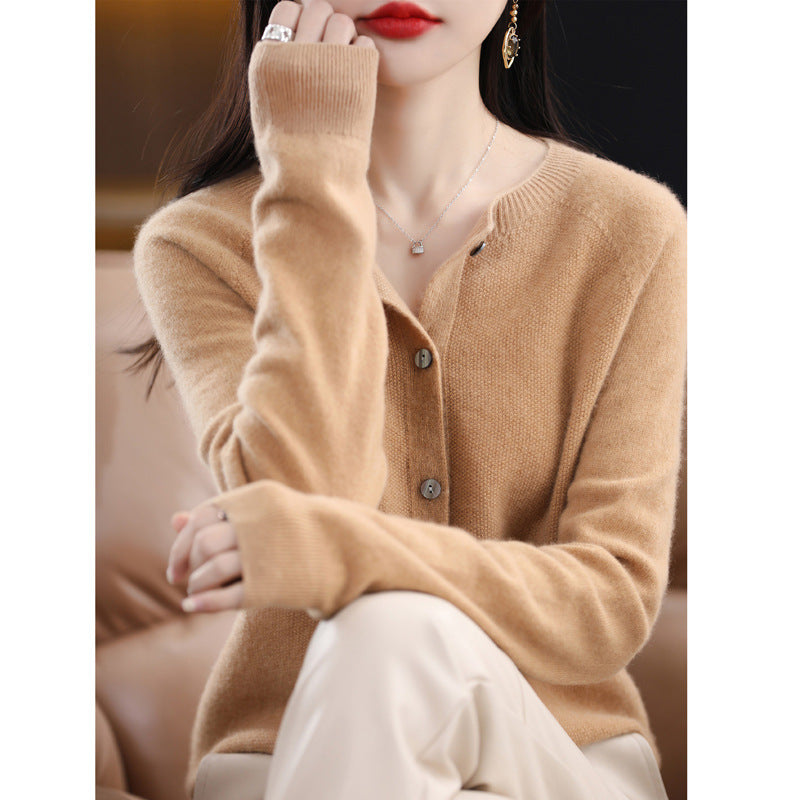 Women's Loose-Fit O-Neck Cashmere Cardigan Sweater