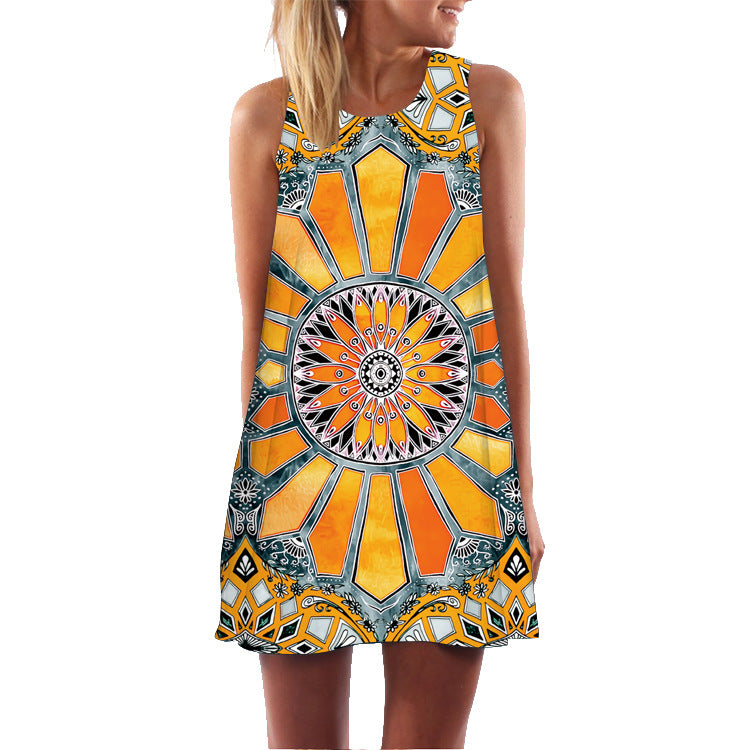 Chic and Comfy Printed Round Neck Sleeveless Midi Dress