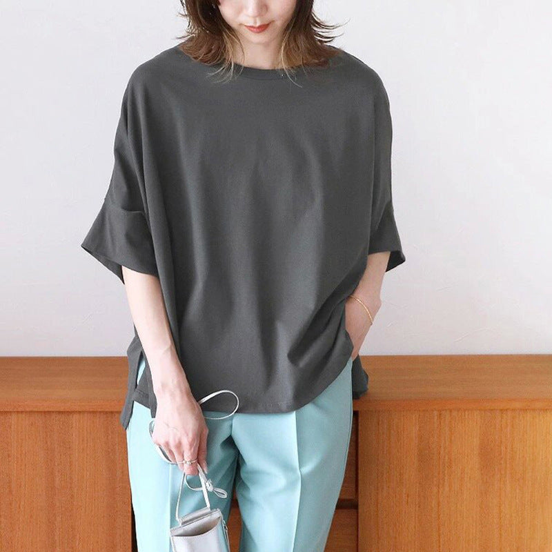 Japanese 6-Color Cotton Batwing Sleeve Oversized T-Shirt for Women