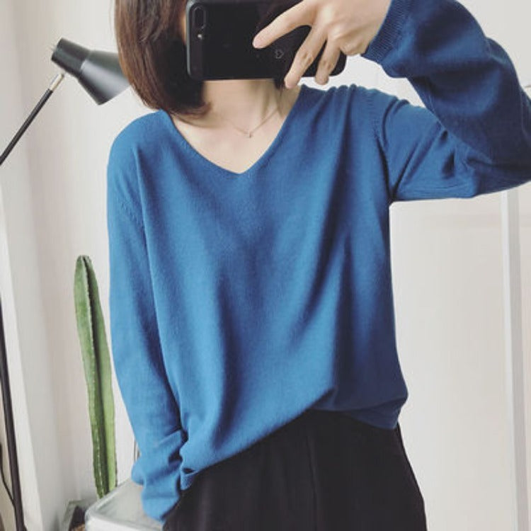 V-Neck Long Sleeve Pullover Sweater