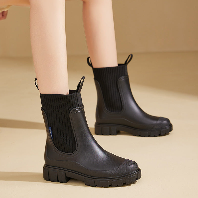 Wear-Resistant Height-Increasing Waterproof Non-Slip Outdoor Elastic Band Rain Boots for Women