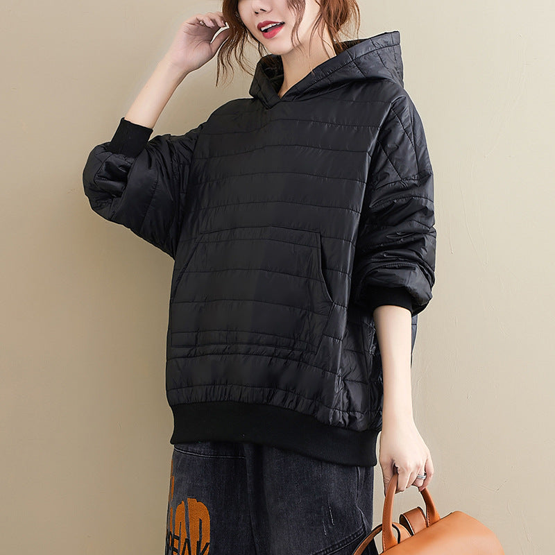 Women's Winter Hooded Cotton Jacket Solid Color, Loose Fit