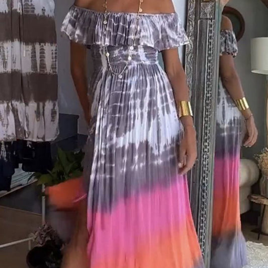 Off-shoulder Tie-dyed Split Dress