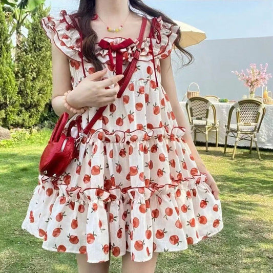 Summer Japanese Cute Tree Fungus-like Lacework Dress