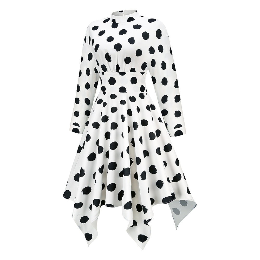 Autumn New Women's Casual Raglan Sleeve Polka Dot Dress