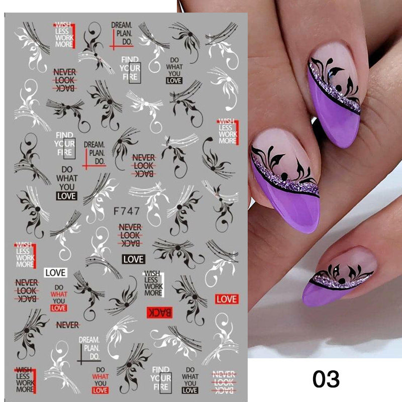 Nail Sticker New Alphanumeric All Black And White Butterfly