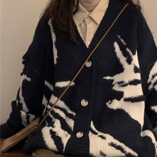 Loose-Fitting American Vintage Cardigan Sweater Jacket