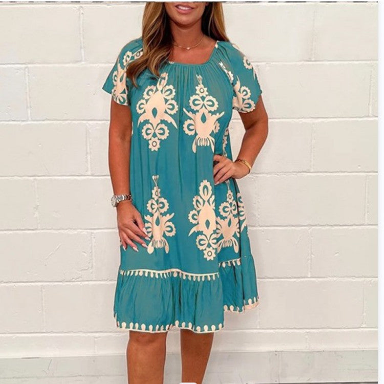 Plus Size Summer Printed Short Sleeve Dress