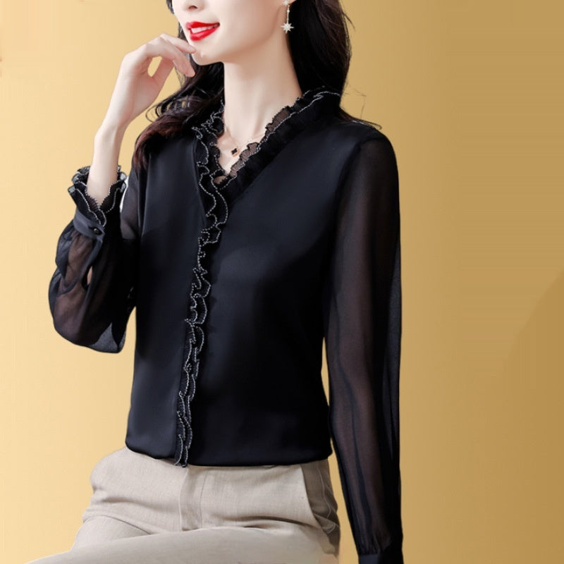 Solid Color Chiffon Long Sleeve Women's Shirt