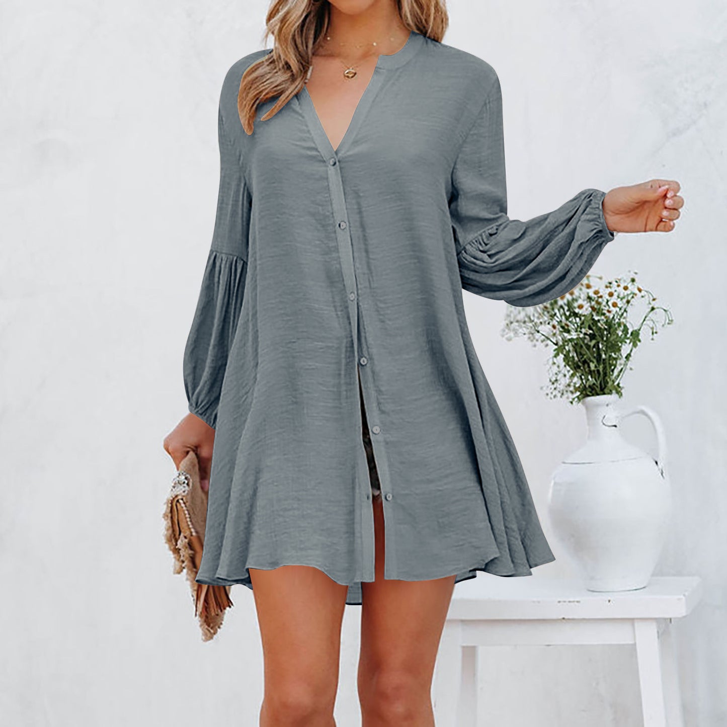 Women's Casual Loose Cardigan Button T-Shirt