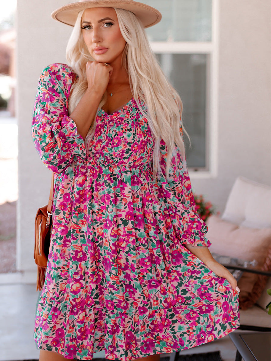 Women's Clothing V-neck  Shiying New Long Sleeve Floral Dress