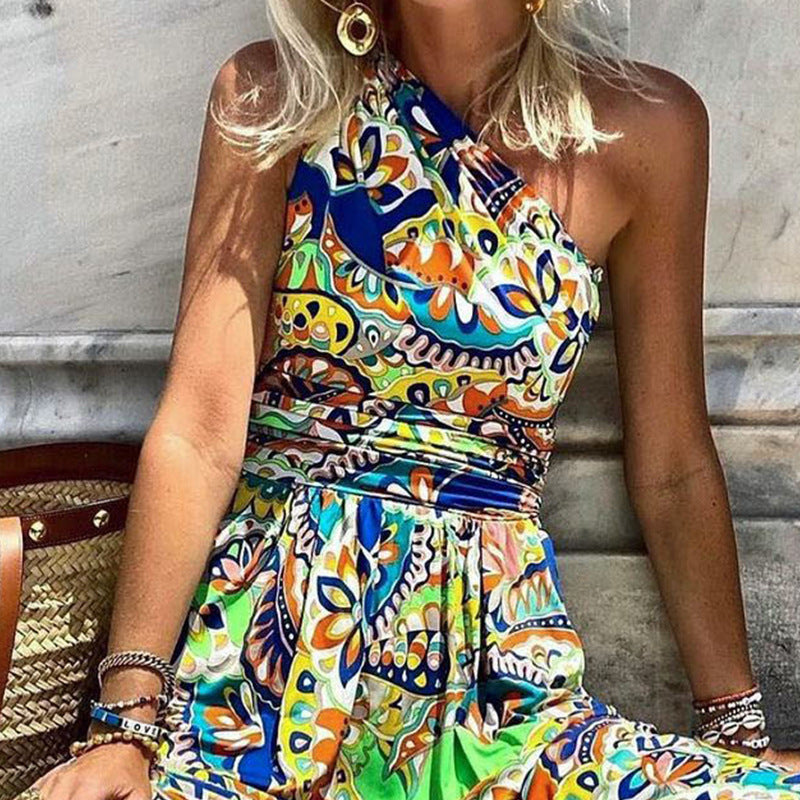 Printed One Shoulder Sleeve Boho Maxi Dress Women's