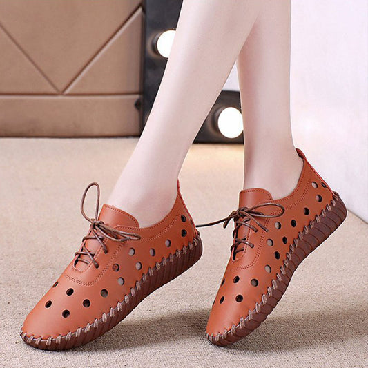 Women Flat Shoes Breathable Hollow Out Lace-up Loafers