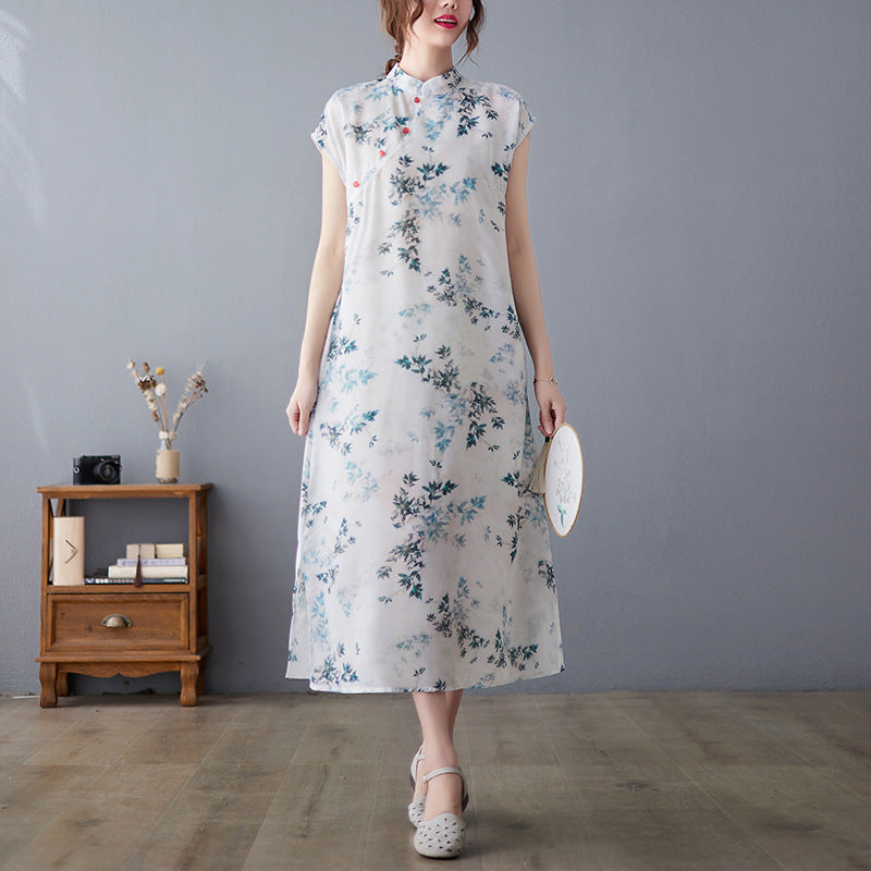 Women's Fashion Casual Printing Retro Cheongsam Dress