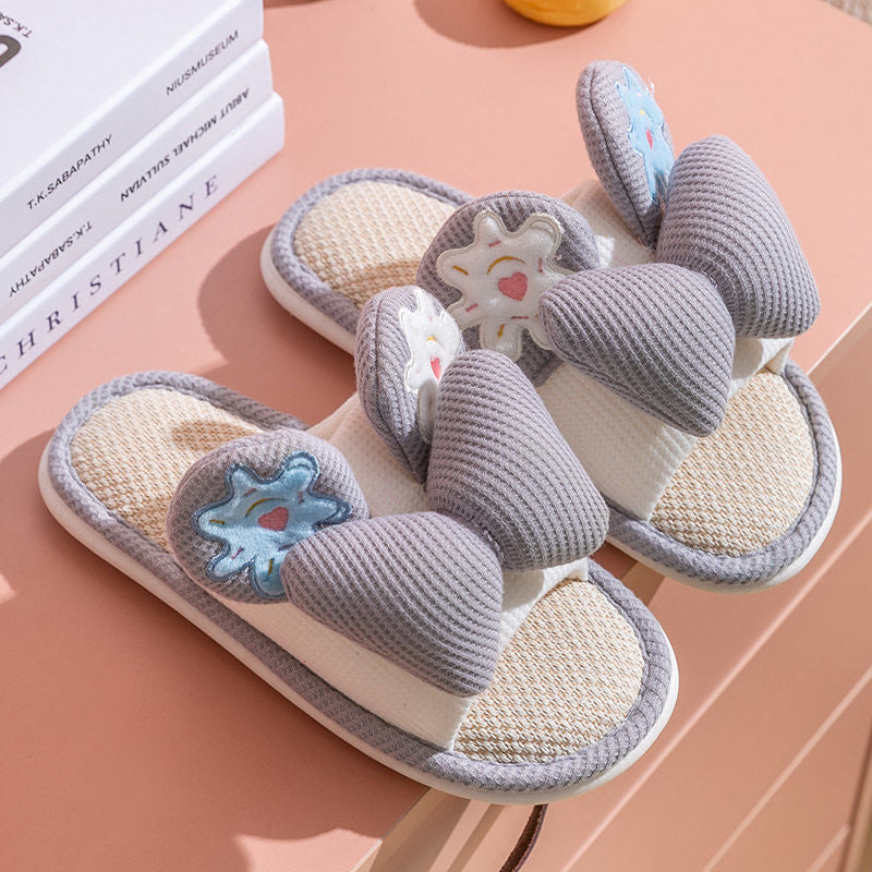 Lovely Women High Linen Slippers With Thick Soles
