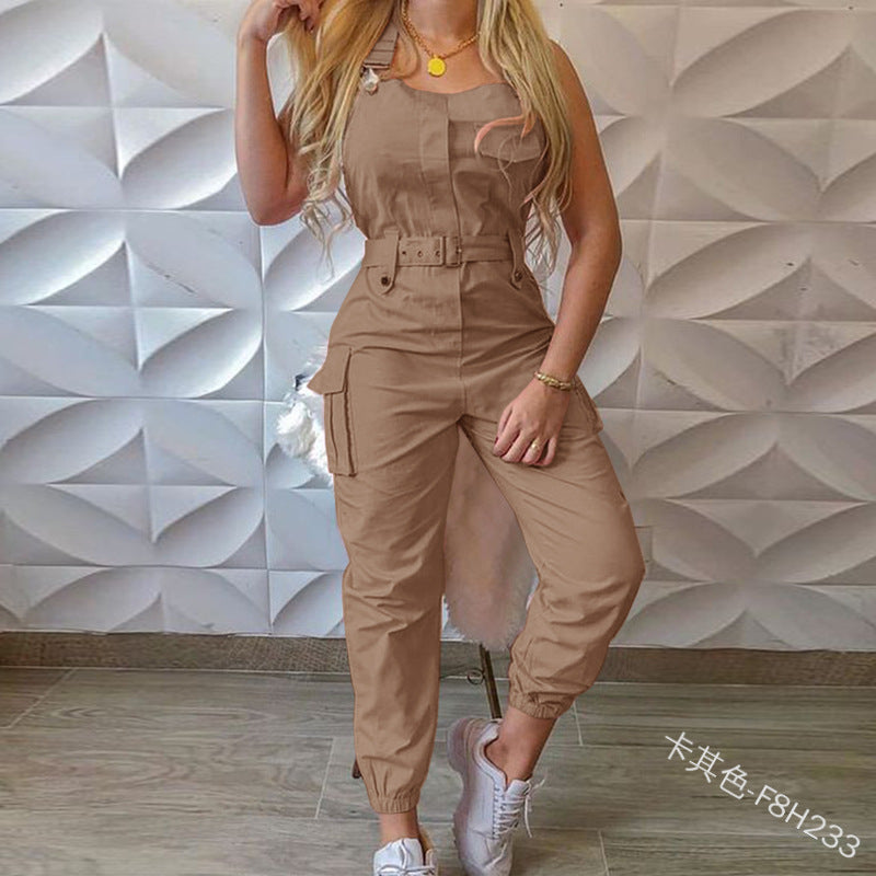 Women's Fashion Work Clothes Jumpsuit Belt Sleeveless