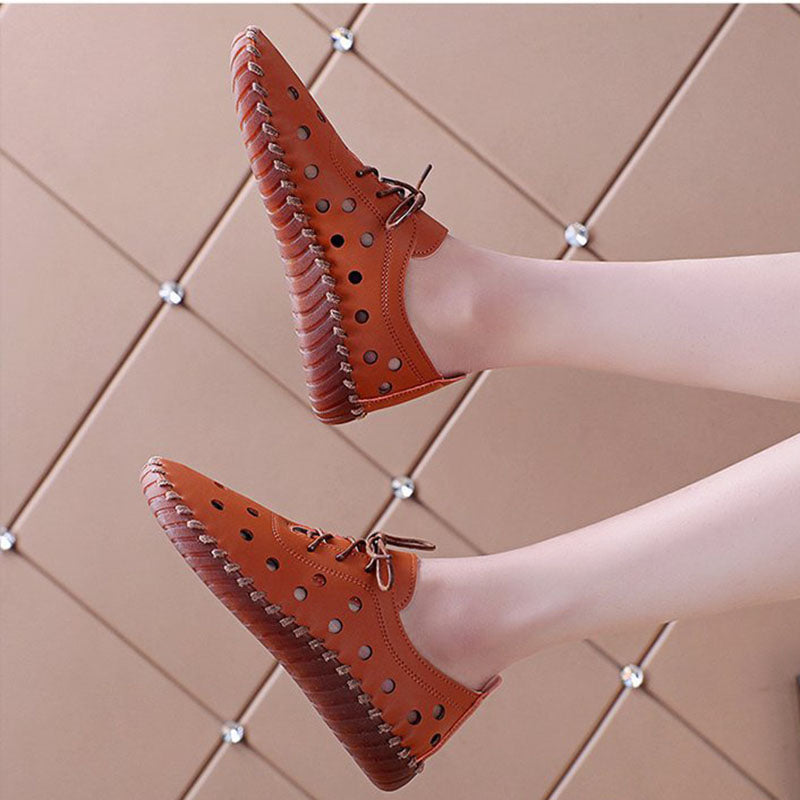 Women Flat Shoes Breathable Hollow Out Lace-up Loafers