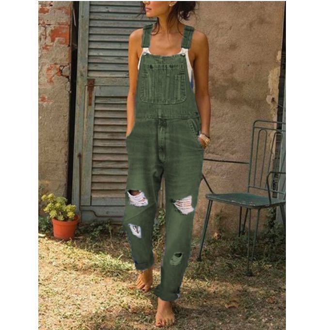 Ladies' Denim Overalls With Holes And Thinner Women's Overalls With Trousers