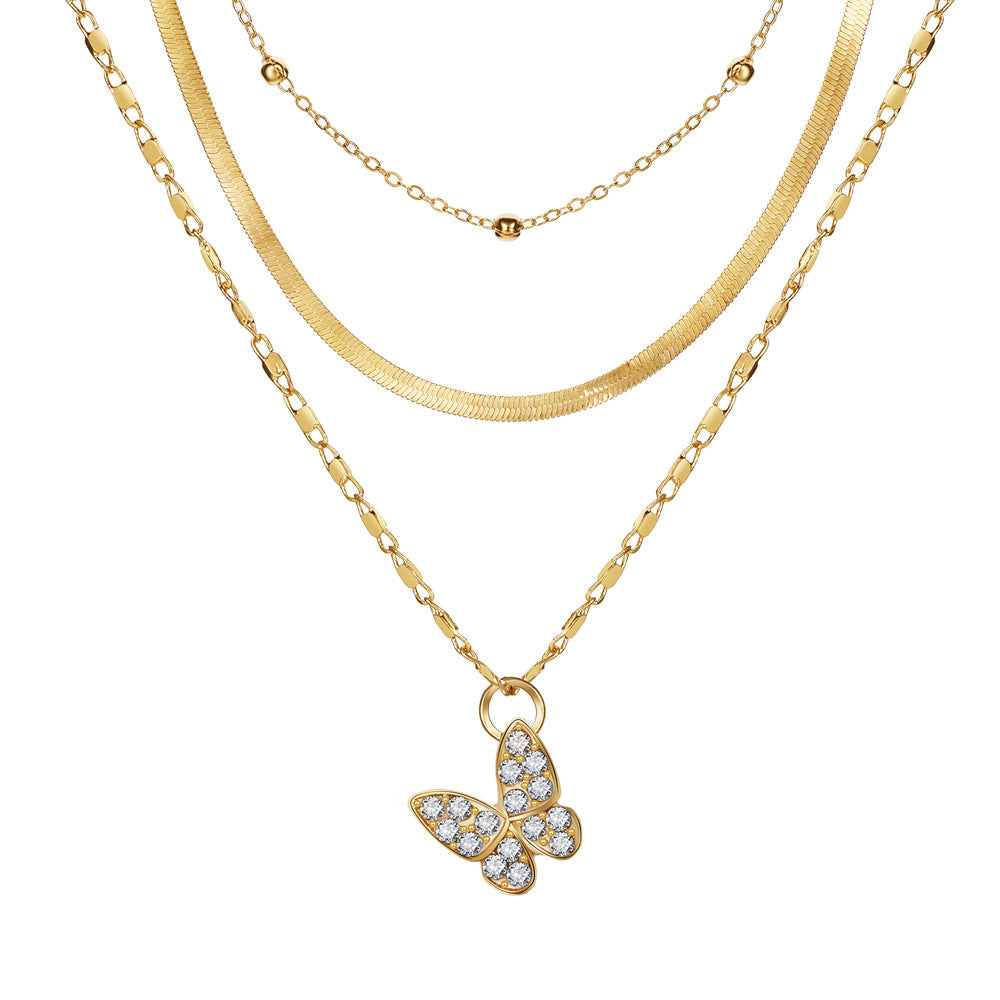 Vintage Full Drill Butterfly Pendant Clavicle Chain