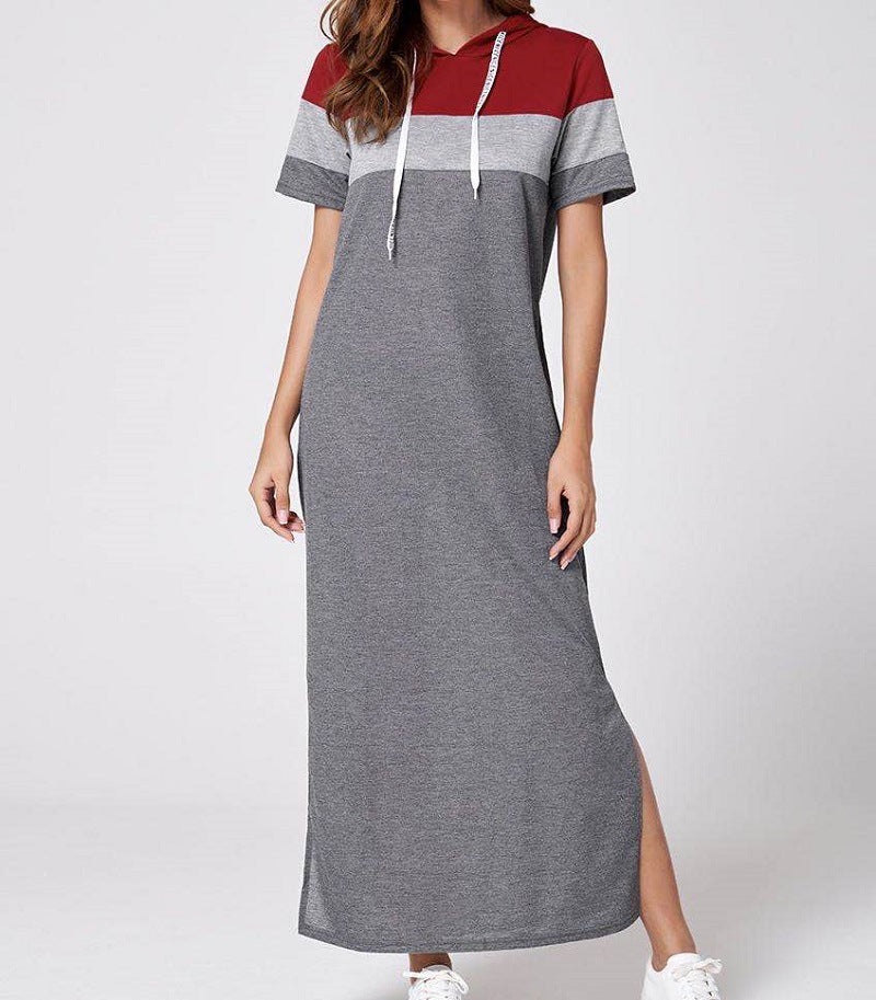 Korean Color Block Stitching Long Sleeved Casual Sweater Dress