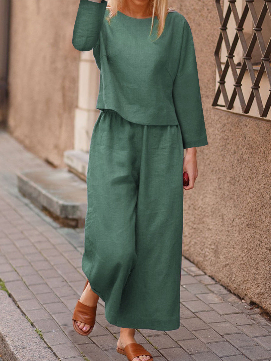 Women's Loose Fitting Shirt And Pants Two-piece Set