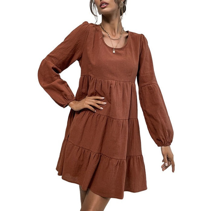 DressWomen's Short Solid Color Long-sleeved Dress