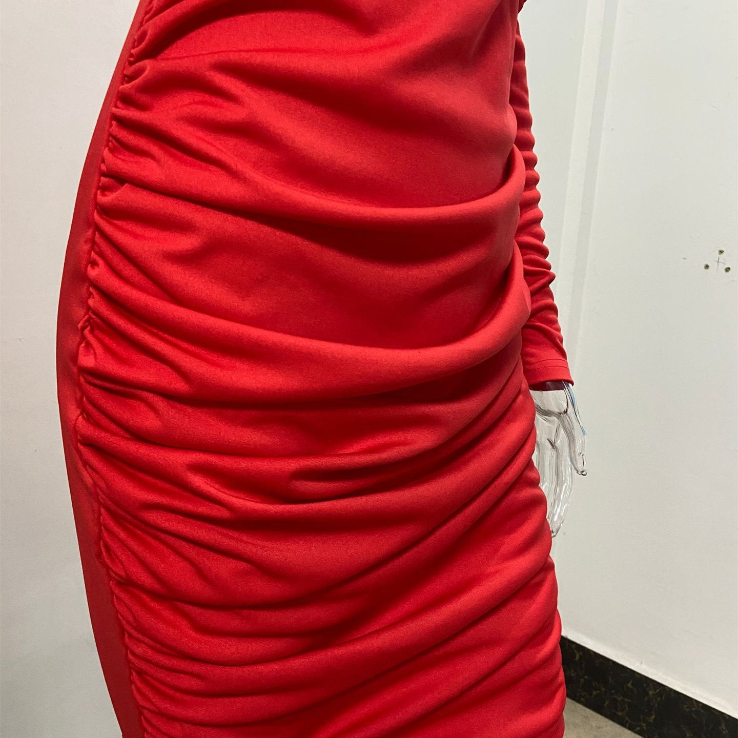 Long Sleeve V-neck Sexy Waist Bag Hip Dress