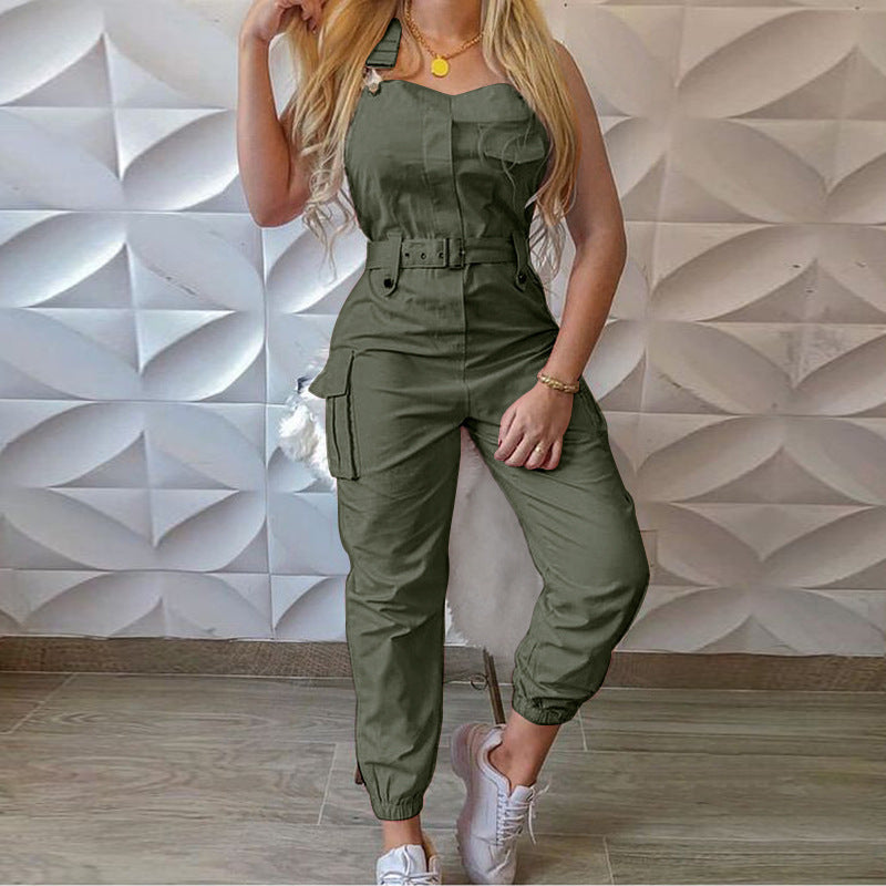 Women's Fashion Work Clothes Jumpsuit Belt Sleeveless