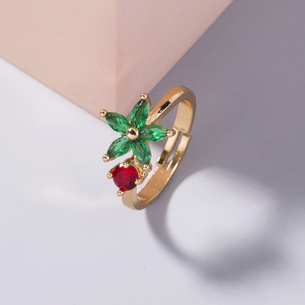 Fashion Gold 5-petal Flower Color Ring Female