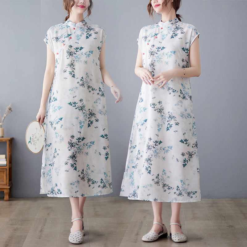 Women's Fashion Casual Printing Retro Cheongsam Dress