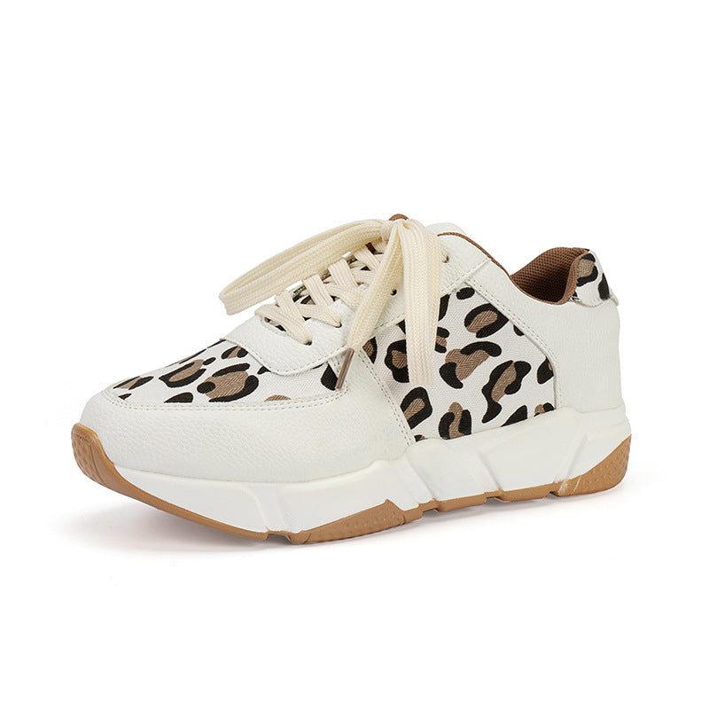 Leopard-Print White Women's Sports Sneakers for Running