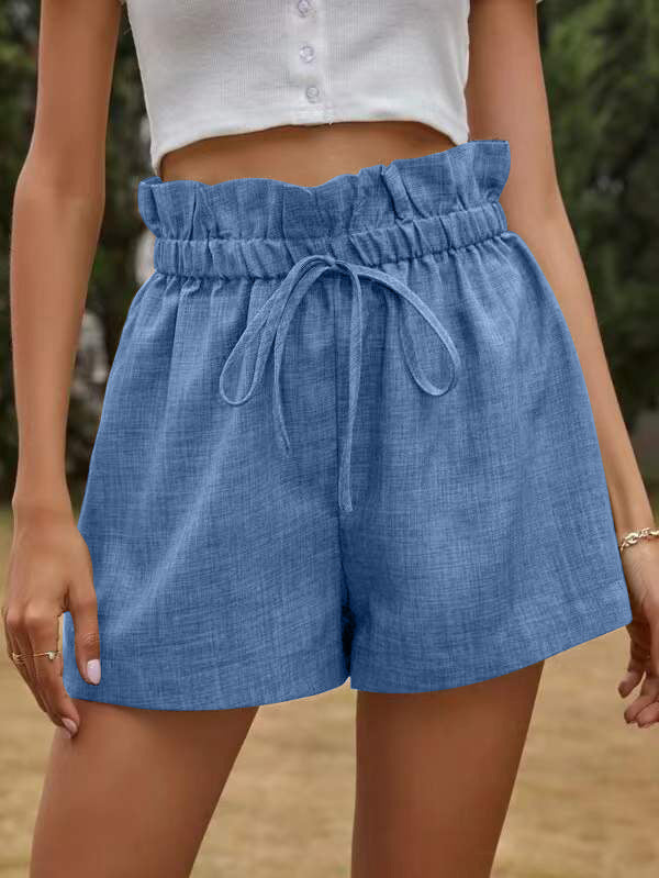 Women's Fashion High Waist Lace-up Loose Wide Leg Shorts