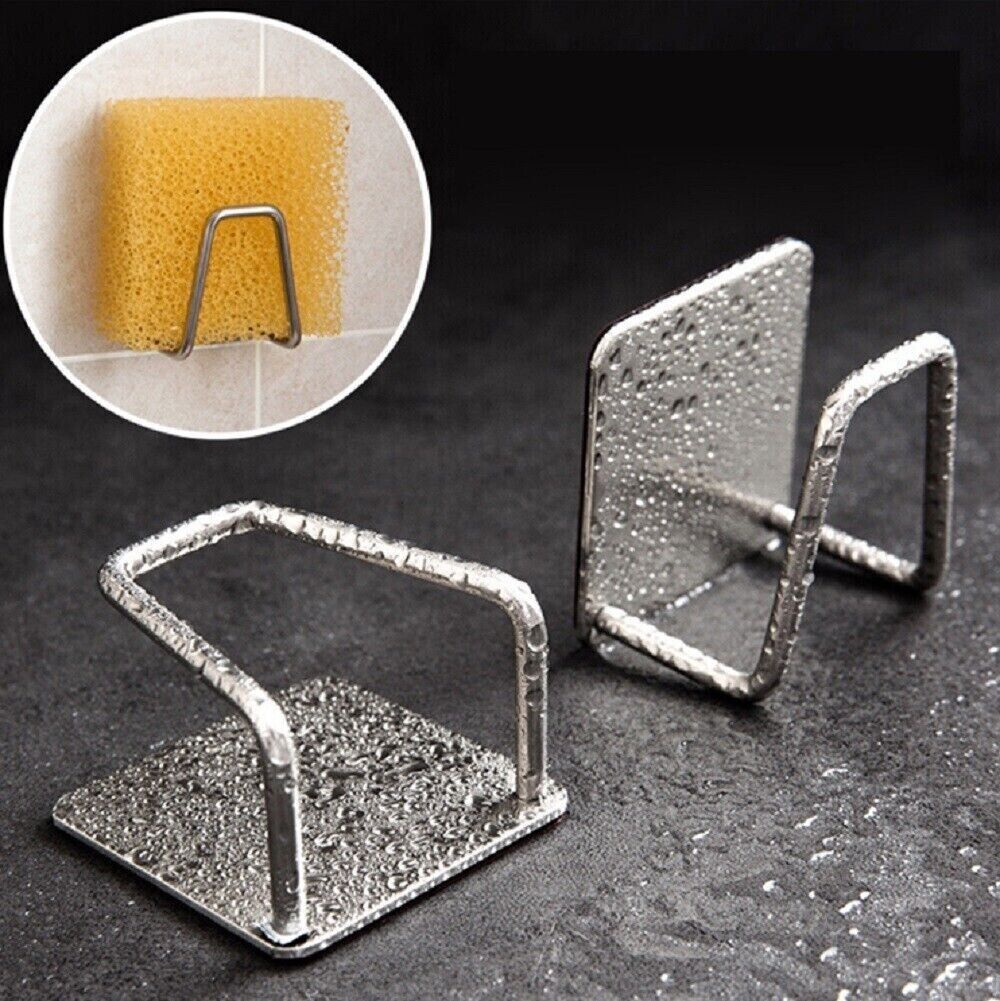 Set of 4 Adhesive Sponge Holders Sink Caddies for Kitchen Accessories in Stainless Steel